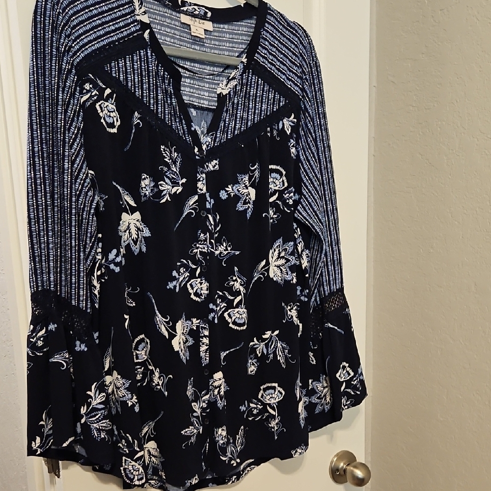 Style & Co. Blue Graphic Tunic with Mandarin Collar